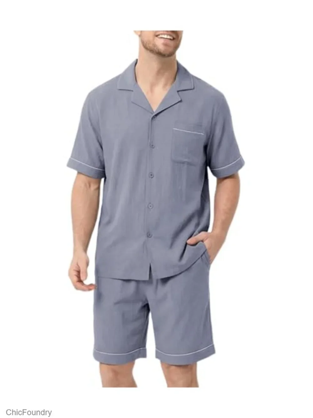 Men's Lightweight Summer Pajama Set Short Sleeve Lounge Set with Pockets